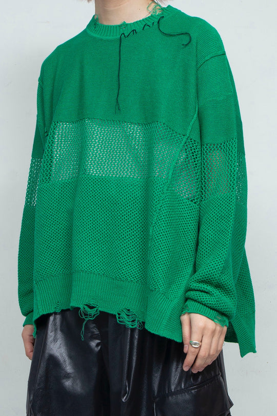 Hand Stitched Crashed Summer Knit GREEN