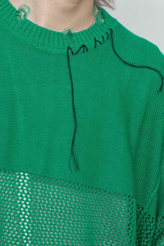 Hand Stitched Crashed Summer Knit GREEN