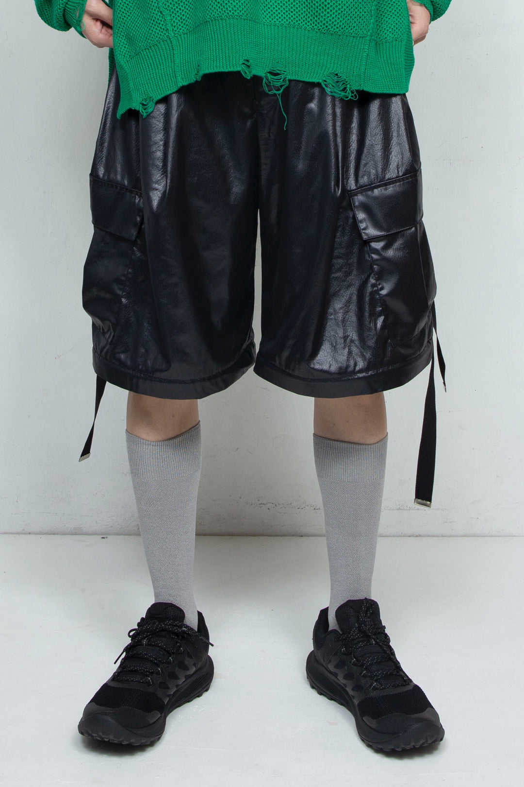 Fake-fake Leather Detachable Cargo Pants BLACK