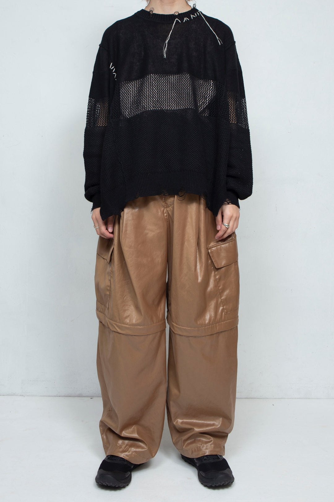 Fake-fake Leather Detachable Cargo Pants BROWN