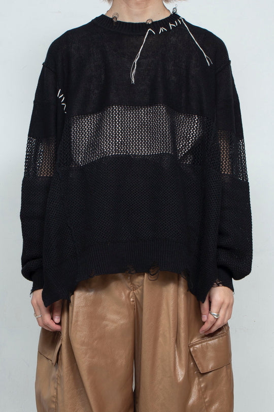 Hand Stitched Crashed Summer Knit BLACK