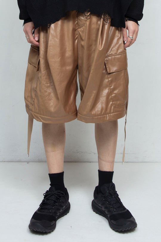 Fake-fake Leather Detachable Cargo Pants BROWN