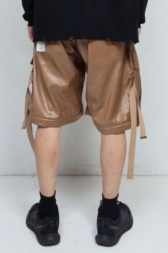 Fake-fake Leather Detachable Cargo Pants BROWN