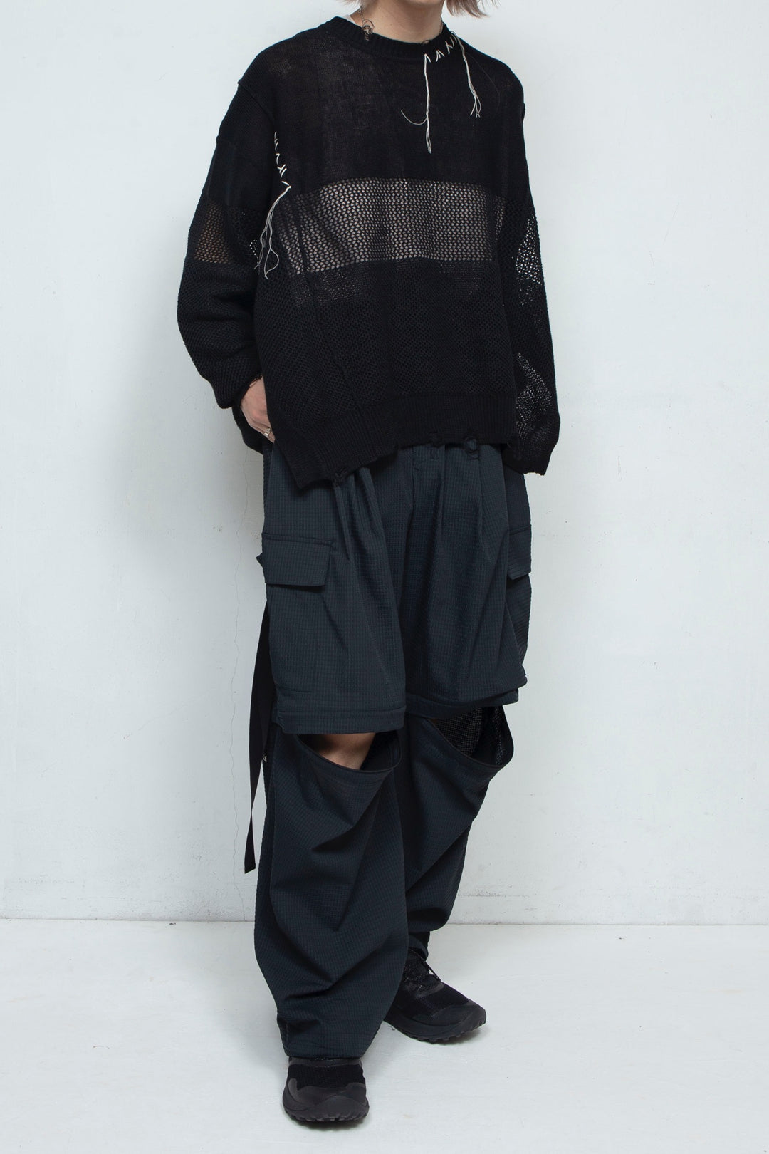 Detachable Wide Cargo Pants BLACK