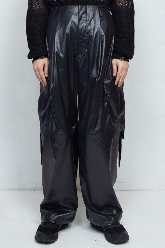 Fake-fake Leather Detachable Cargo Pants BLACK