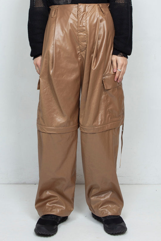 Fake-fake Leather Detachable Cargo Pants BROWN