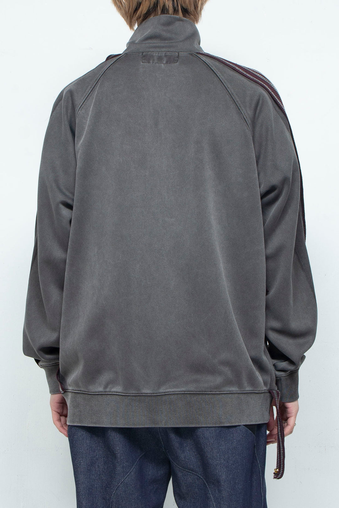 PIGMENT-DYED DISTRESSED TRACK JACKET GRAY