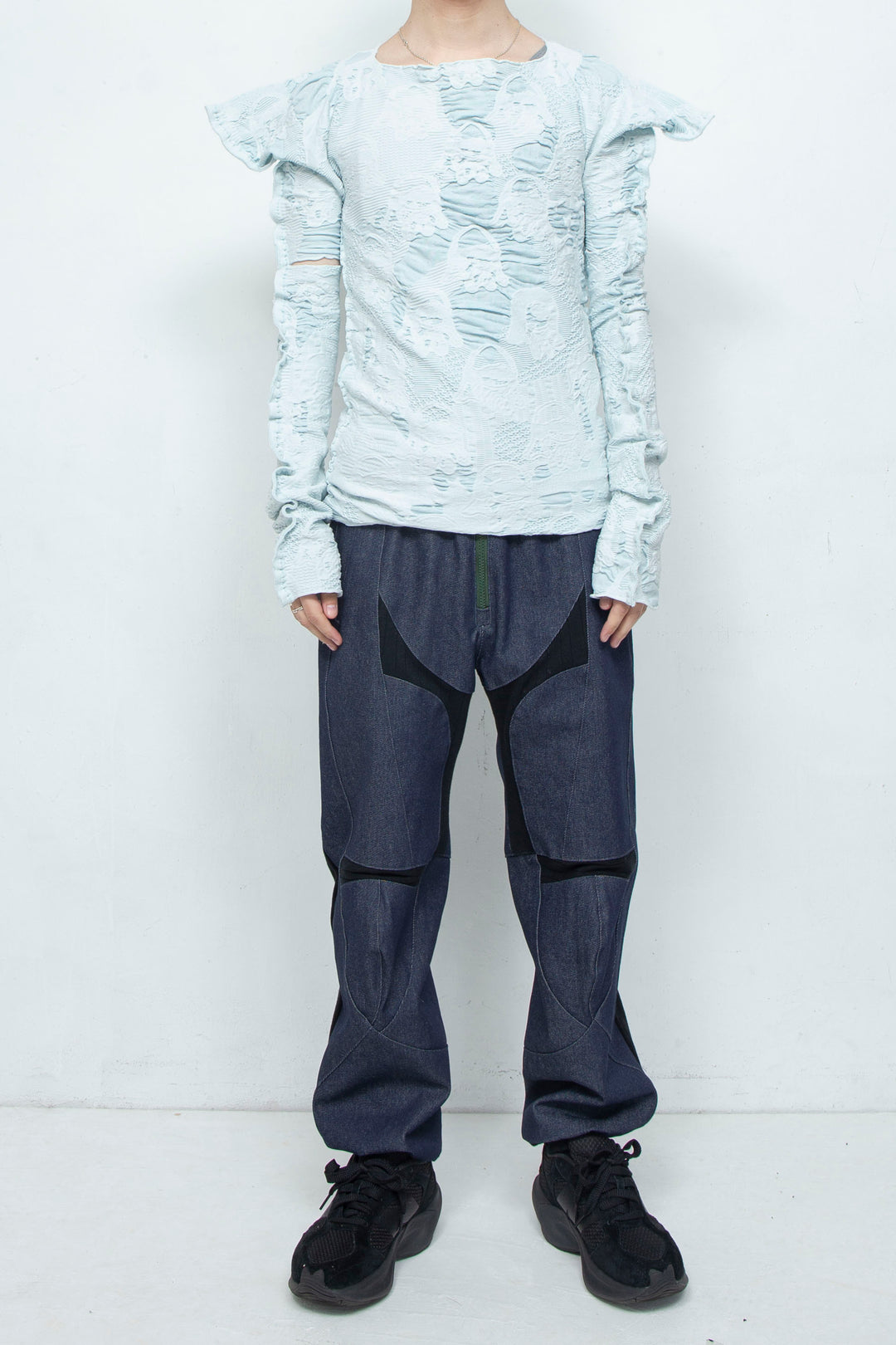 SEAMLESS DEFORMED THIN KNIT/COMPLEX BLUE