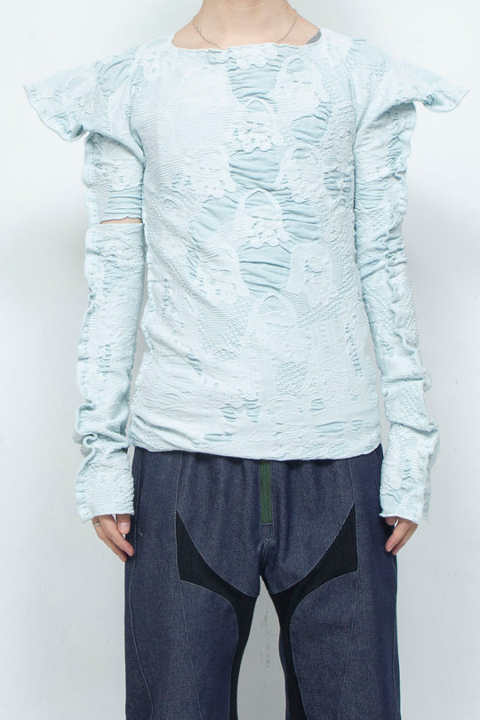 SEAMLESS DEFORMED THIN KNIT/COMPLEX BLUE