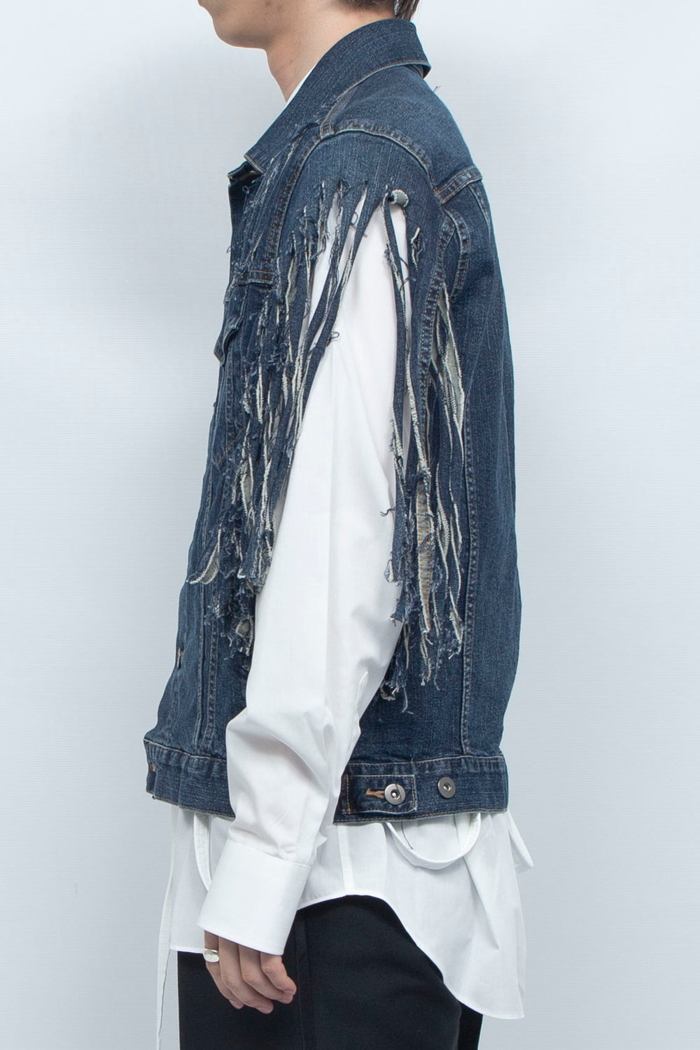 DENIM FRINGE VEST BLUE