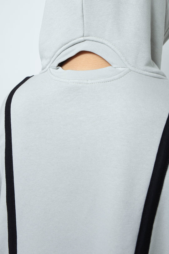 OVERSIZED HOODED GATHERED DRAWSTRINGS GREY SWEATSHIRT