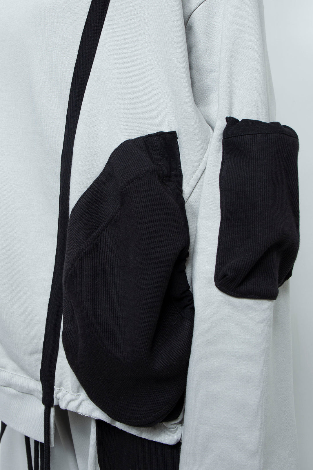 OVERSIZED HOODED GATHERED DRAWSTRINGS GREY SWEATSHIRT