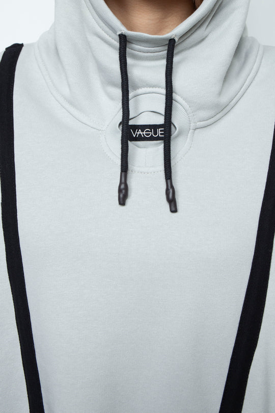 OVERSIZED HOODED GATHERED DRAWSTRINGS GREY SWEATSHIRT