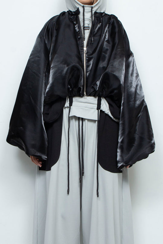 BLACK LIQUID CROPPED BOMBER JACKET