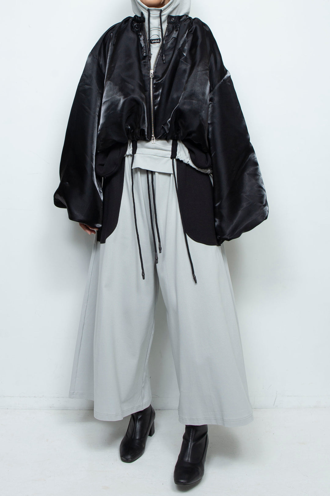 BLACK LIQUID CROPPED BOMBER JACKET