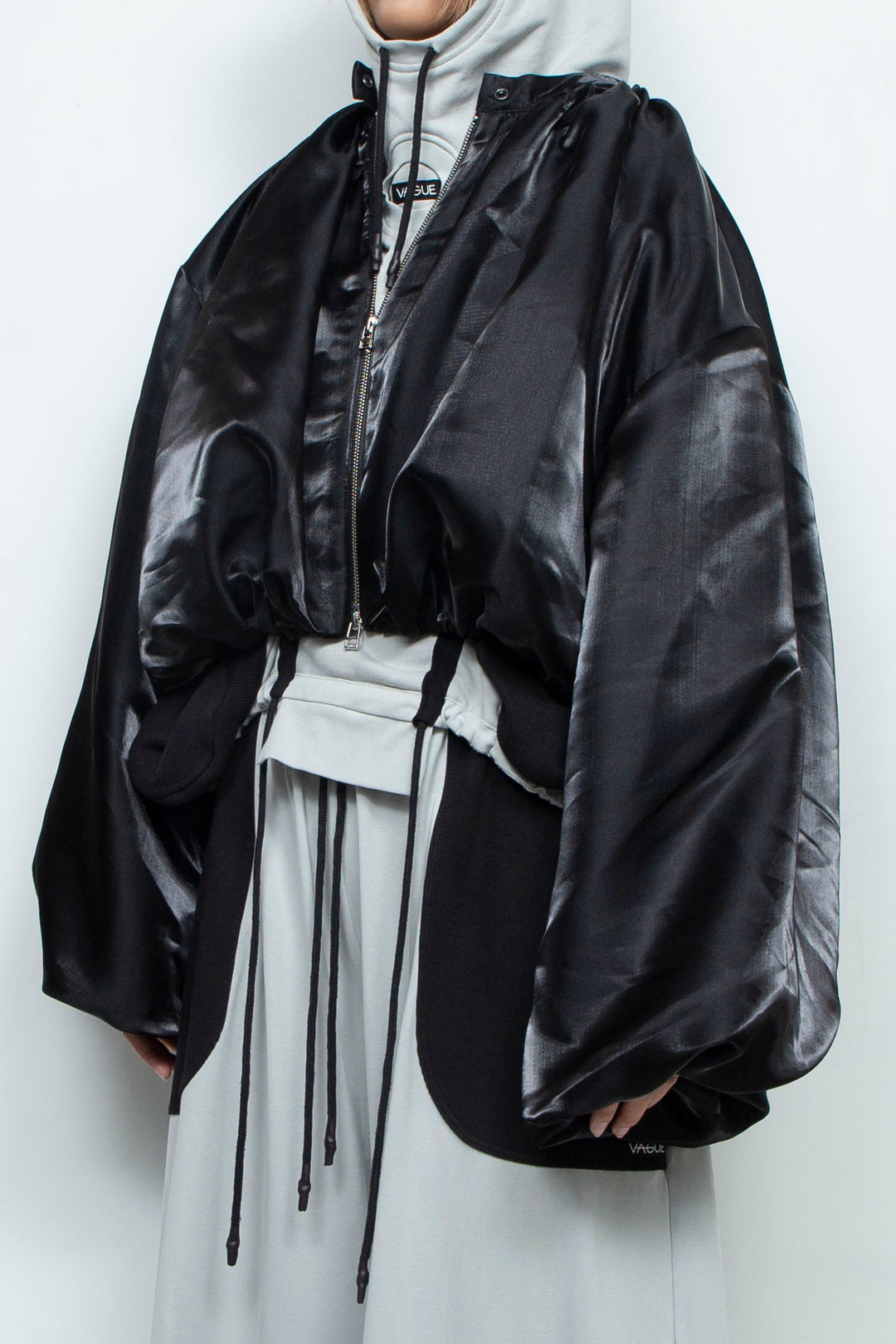 BLACK LIQUID CROPPED BOMBER JACKET