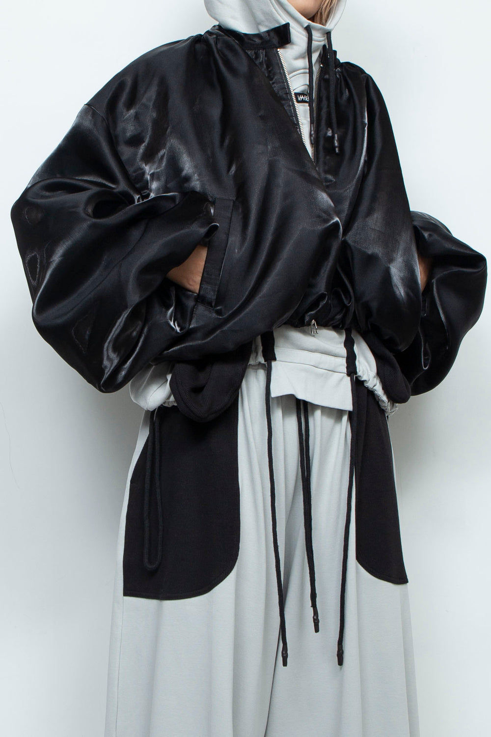 BLACK LIQUID CROPPED BOMBER JACKET
