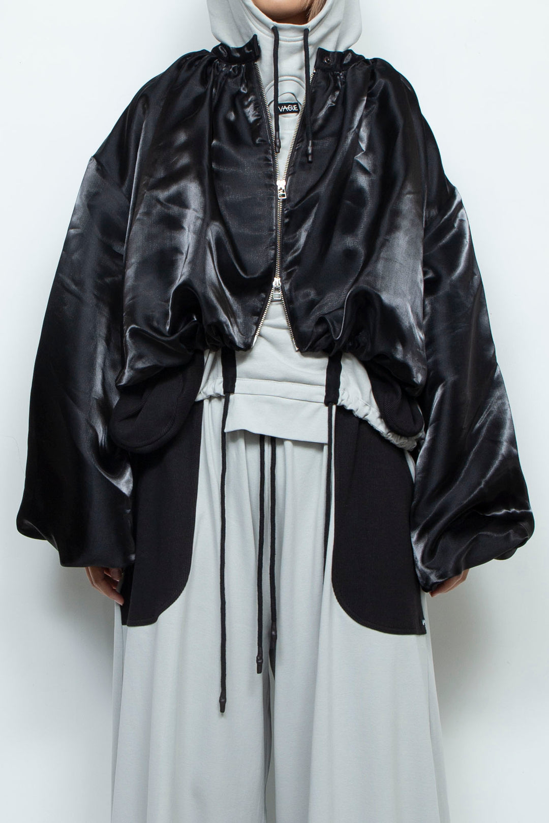 BLACK LIQUID CROPPED BOMBER JACKET