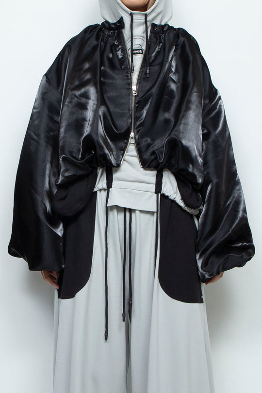 BLACK LIQUID CROPPED BOMBER JACKET