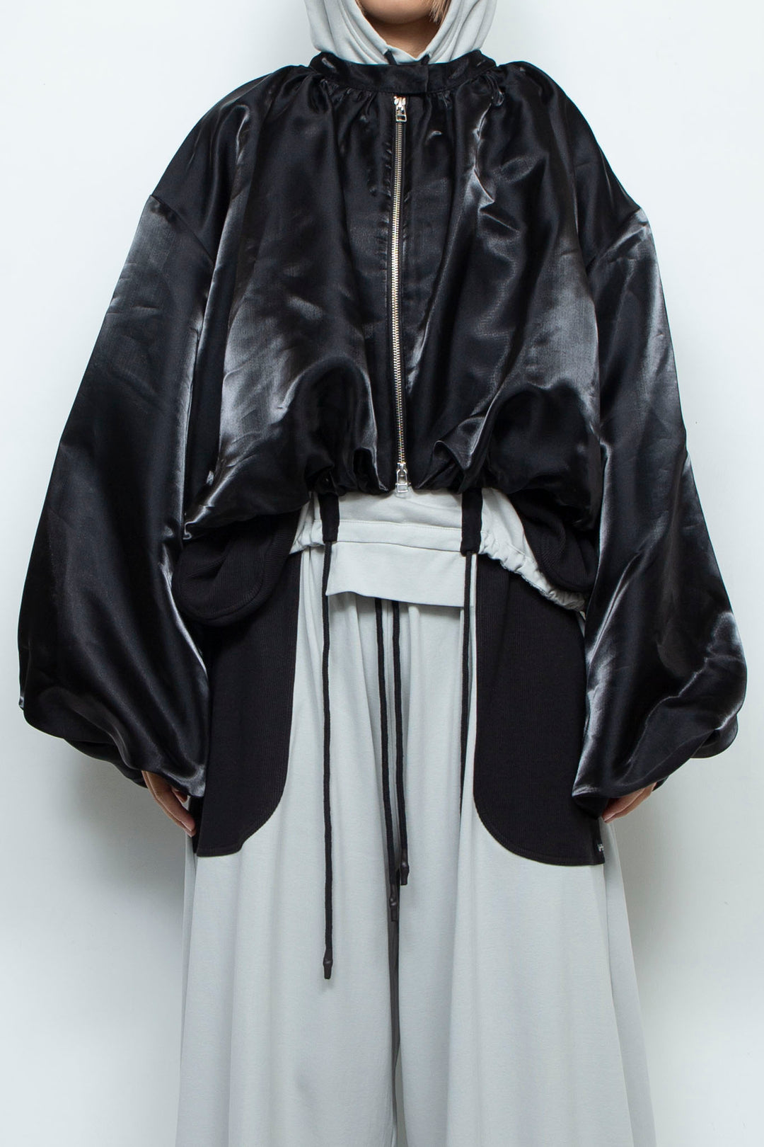 BLACK LIQUID CROPPED BOMBER JACKET