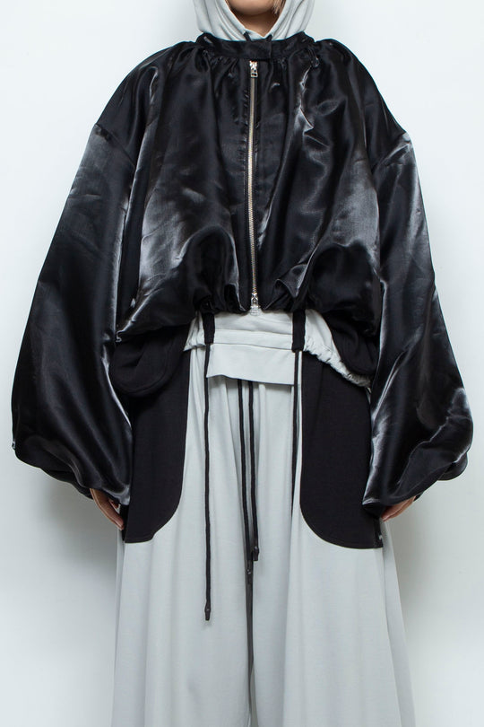 BLACK LIQUID CROPPED BOMBER JACKET