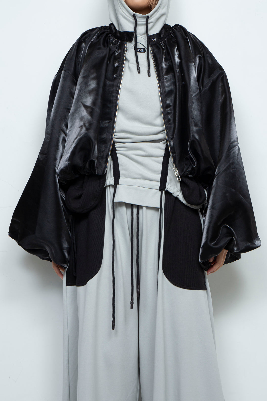BLACK LIQUID CROPPED BOMBER JACKET
