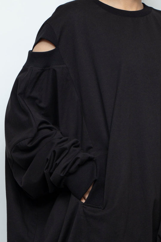LOOSE-FITTING BLACK JERSEY OVERSIZED TUNIC