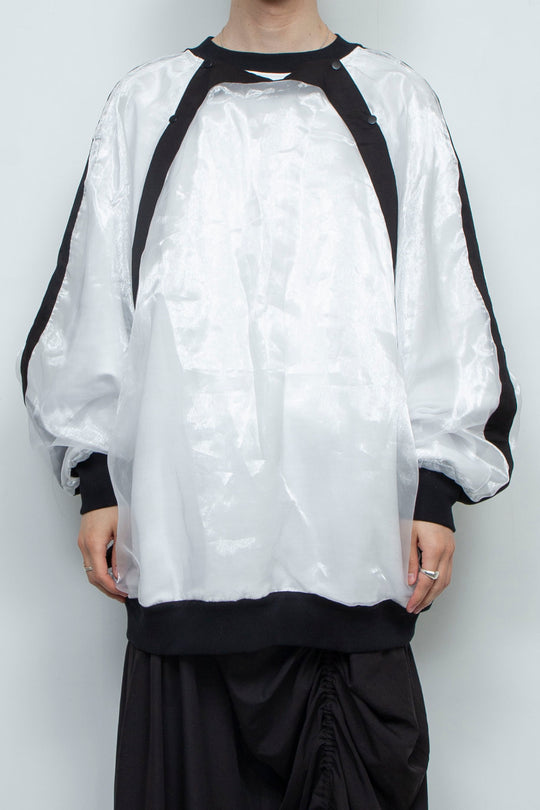 WHITE LAYERED ORGANZA SWEATSHIRT