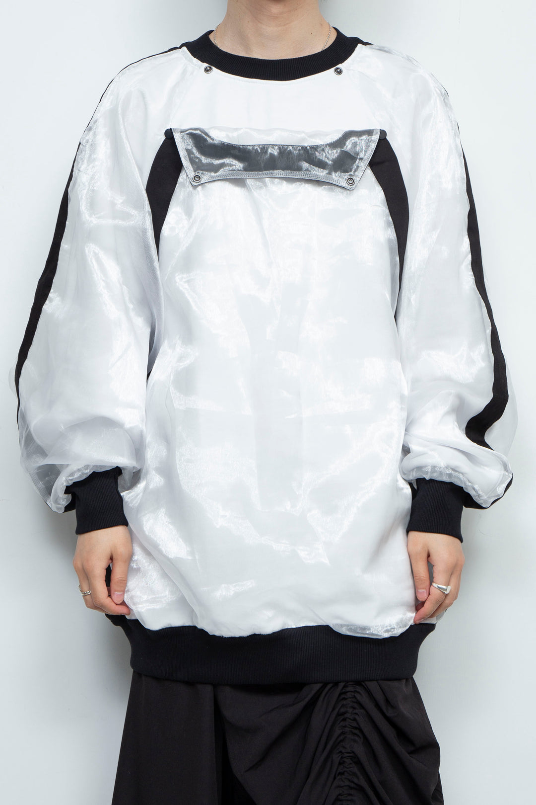 WHITE LAYERED ORGANZA SWEATSHIRT
