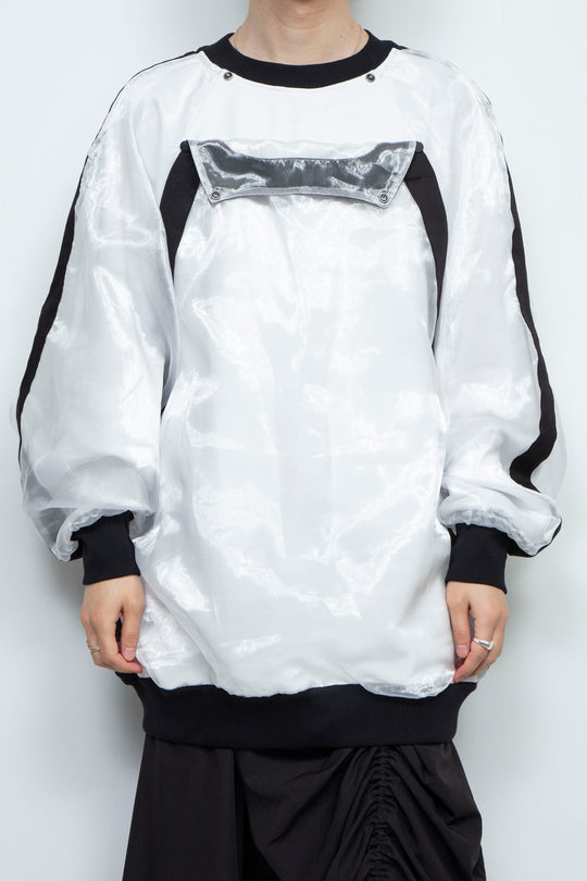 WHITE LAYERED ORGANZA SWEATSHIRT