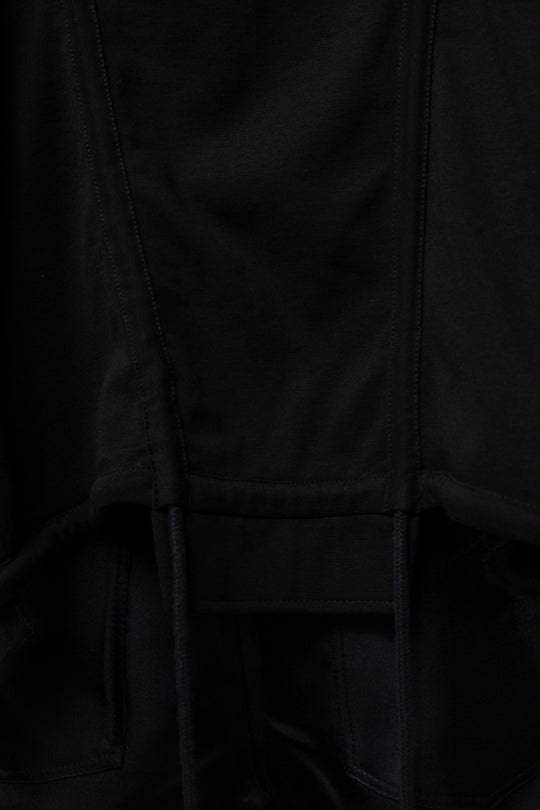 BLACK OVERSIZED HOODED GATHERED DRAWSTRINGS SWEATSHIRT