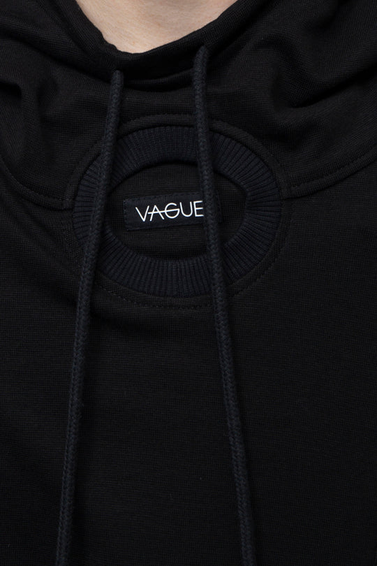 BLACK OVERSIZED HOODED GATHERED DRAWSTRINGS SWEATSHIRT