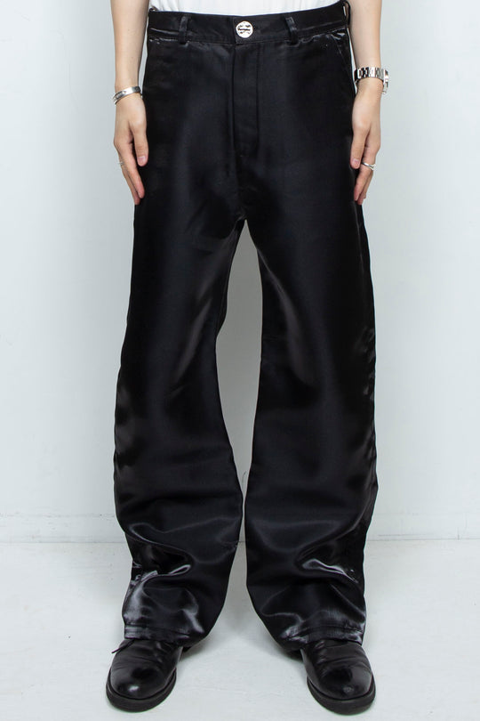 BLACK LIQUID METAL STRAIGHT LEG TROUSERS