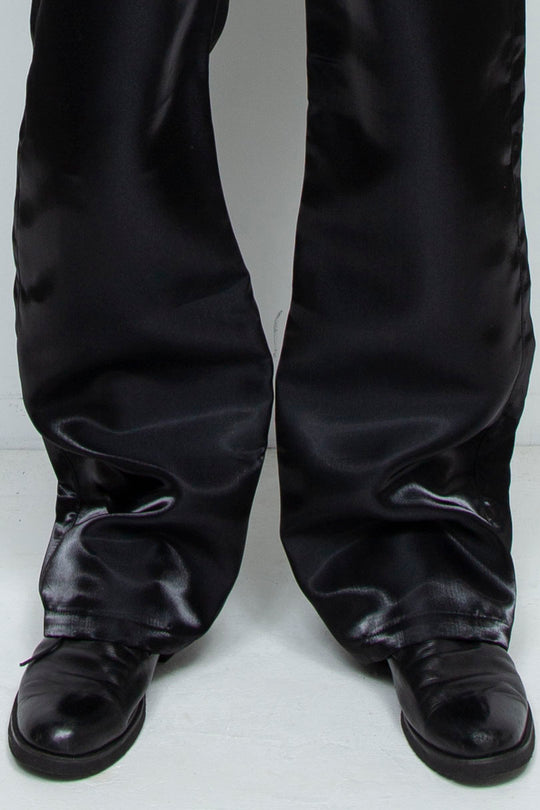 BLACK LIQUID METAL STRAIGHT LEG TROUSERS