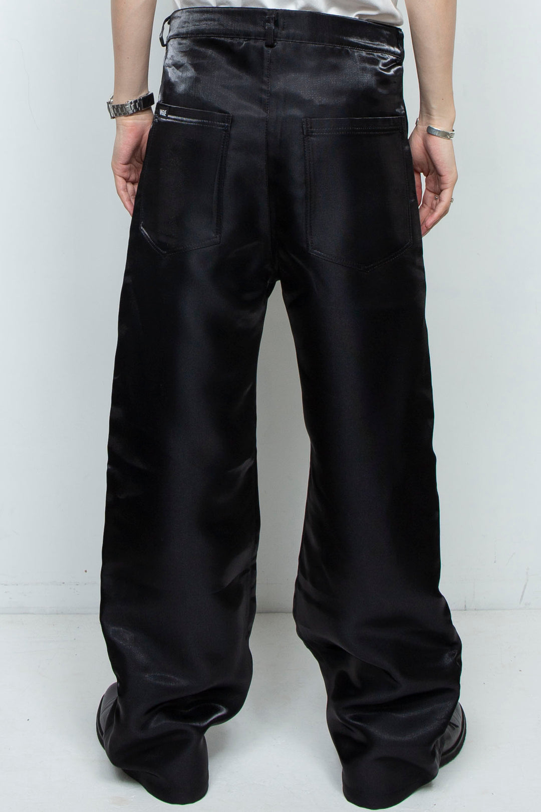 BLACK LIQUID METAL STRAIGHT LEG TROUSERS