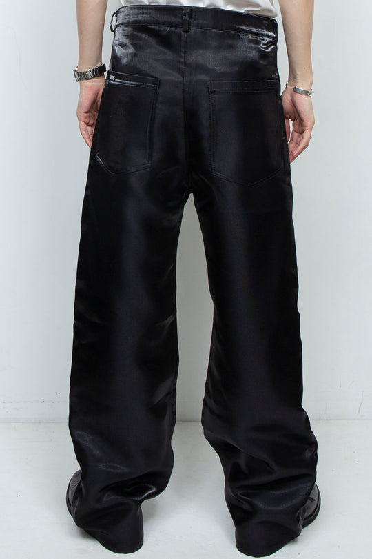 BLACK LIQUID METAL STRAIGHT LEG TROUSERS