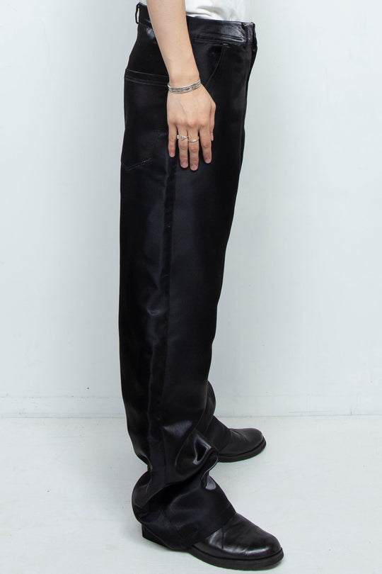 BLACK LIQUID METAL STRAIGHT LEG TROUSERS