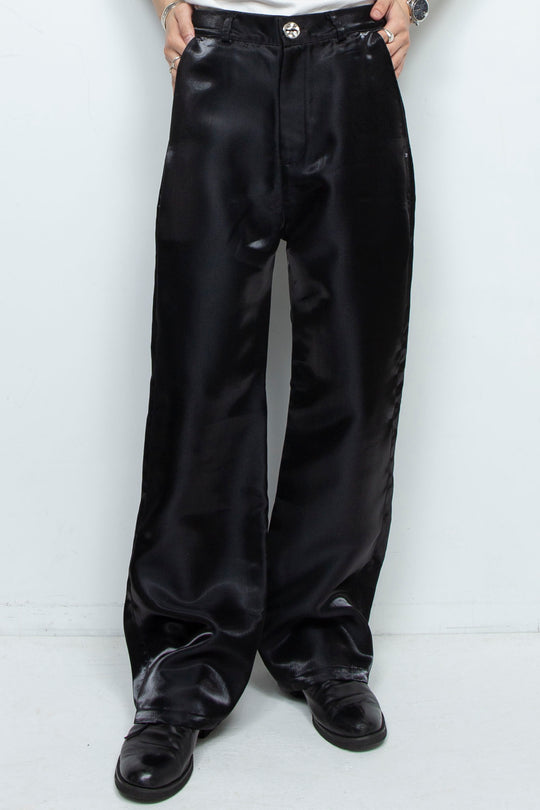 BLACK LIQUID METAL STRAIGHT LEG TROUSERS