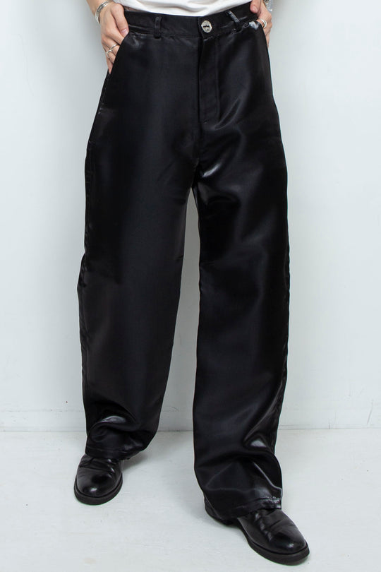 BLACK LIQUID METAL STRAIGHT LEG TROUSERS