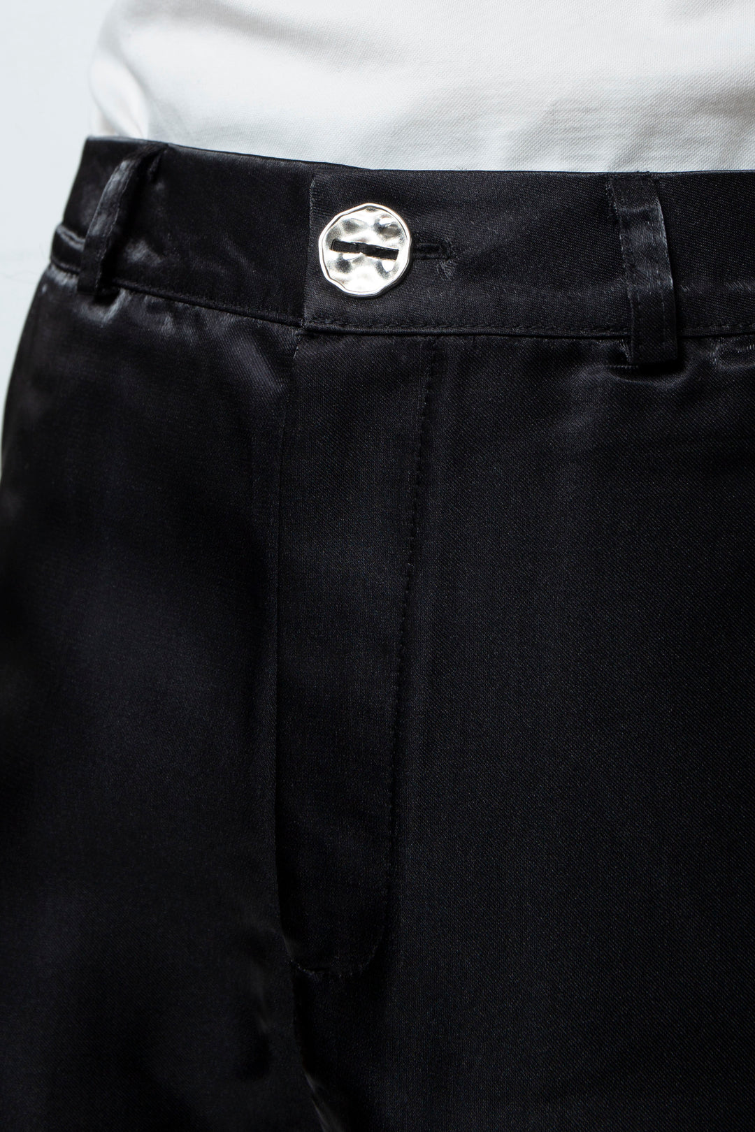 BLACK LIQUID METAL STRAIGHT LEG TROUSERS