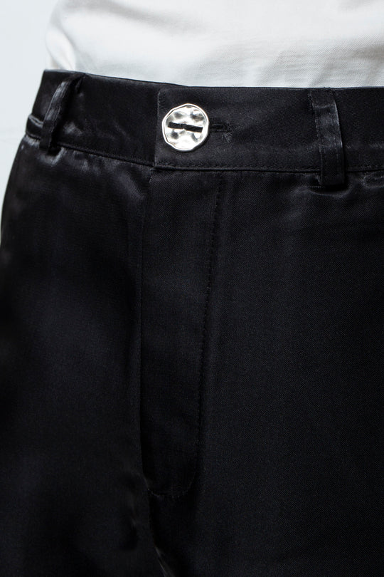 BLACK LIQUID METAL STRAIGHT LEG TROUSERS