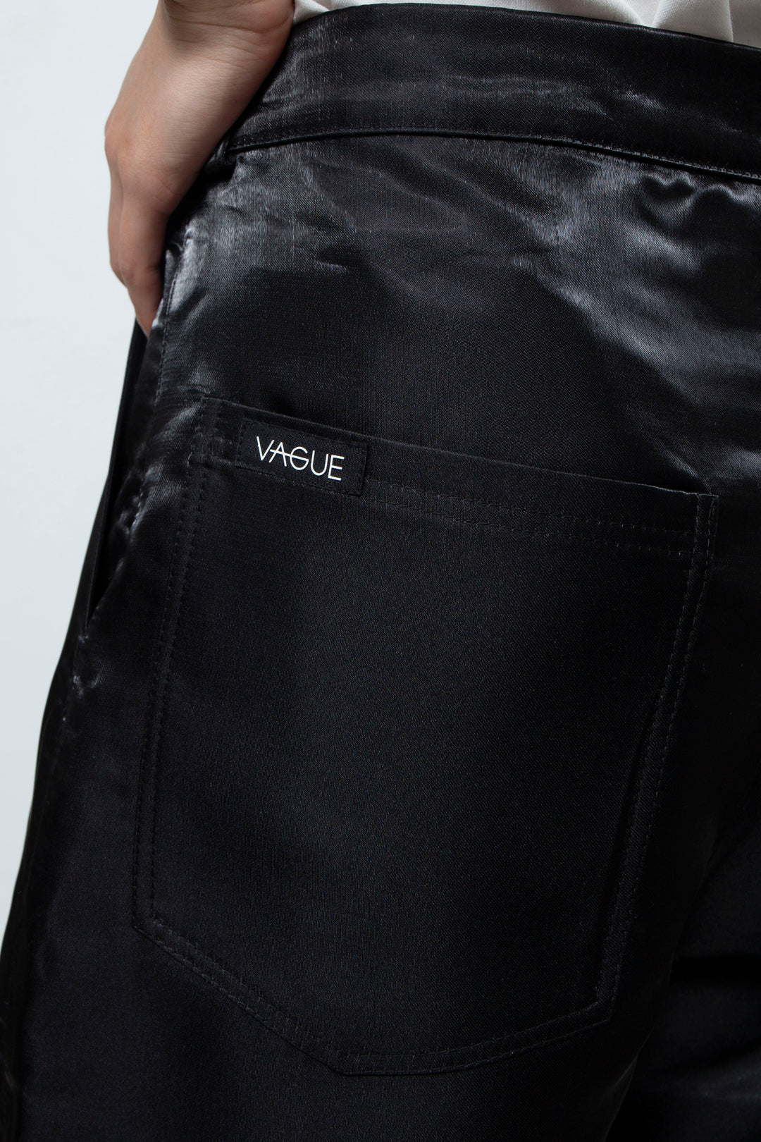 BLACK LIQUID METAL STRAIGHT LEG TROUSERS