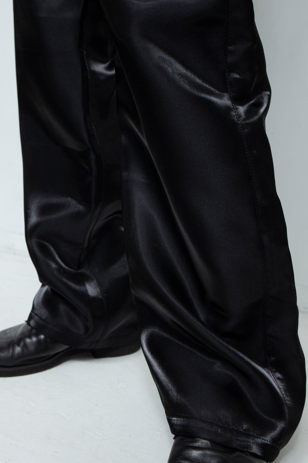 BLACK LIQUID METAL STRAIGHT LEG TROUSERS