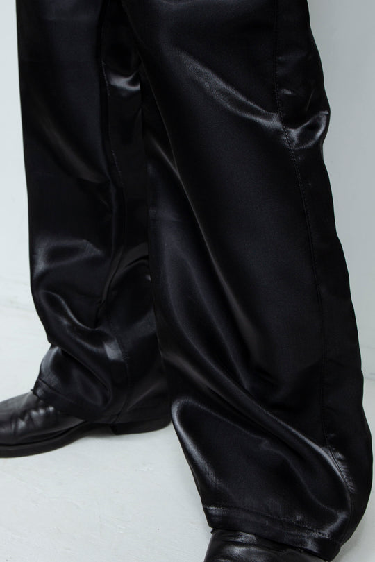 BLACK LIQUID METAL STRAIGHT LEG TROUSERS