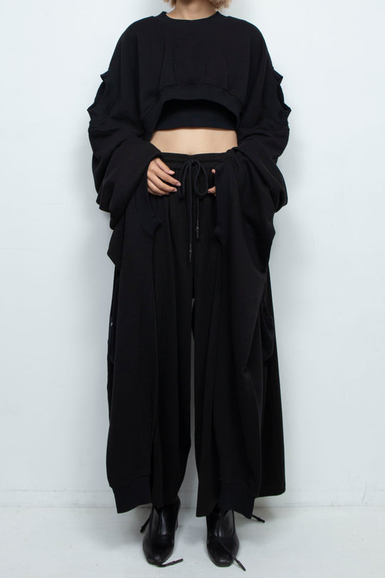 BLACK WIDE-LEG RELAXED-FIT DRAWSTRING PANTS