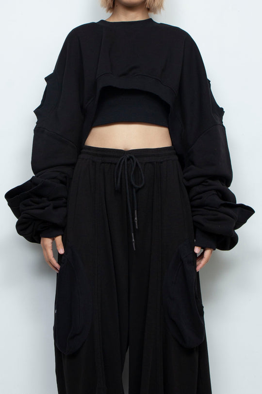 BLACK OVERSIZED TRANSFORMER CROPPED SWEATSHIRT