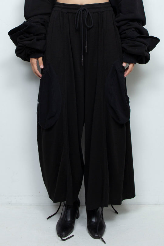 BLACK WIDE-LEG RELAXED-FIT DRAWSTRING PANTS