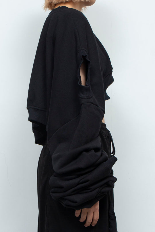 BLACK OVERSIZED TRANSFORMER CROPPED SWEATSHIRT