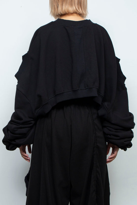 BLACK OVERSIZED TRANSFORMER CROPPED SWEATSHIRT