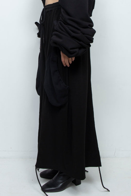 BLACK WIDE-LEG RELAXED-FIT DRAWSTRING PANTS